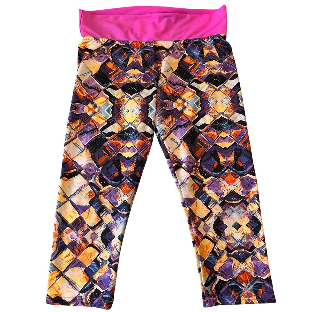 Pakaloha Womens Multi Color Kaleidoscope Geometric Cropped Leggings Pink Waist L